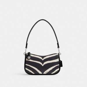 Bolsas De Ombro Coach Swinger Bag 20 With Zebra Print Feminino Prateadas | GPLRBES-64