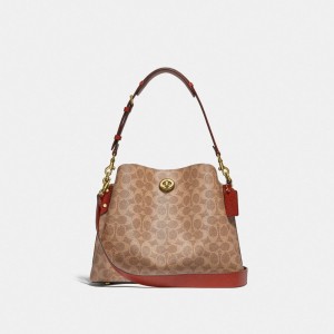 Bolsas De Ombro Coach Willow Shoulder Bag In Signature Canvas Feminino Marrom Vermelhas | FSHREWY-18