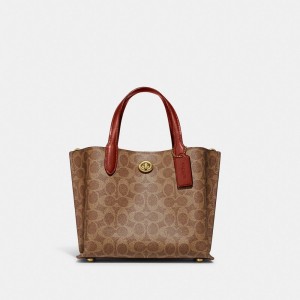 Bolsas Tote Coach Willow Tote Bag 24 In Signature Canvas Feminino Marrom Vermelhas | DWGYMIA-59