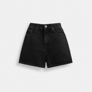 Calças Coach Denim Shorts In Organic Cotton Feminino Pretas | HEWJGSF-65