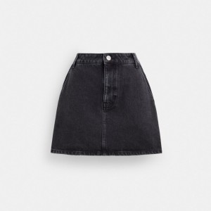 Calças Coach Denim Skirt In Organic Cotton Feminino Pretas | UVJGXNM-83