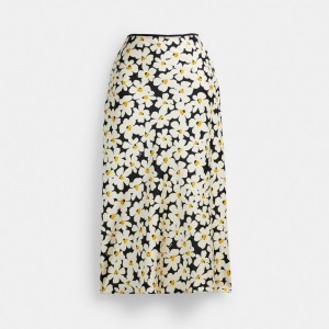 Calças Coach Long Floral Midi Skirt Feminino Pretas | LXPYIAN-16