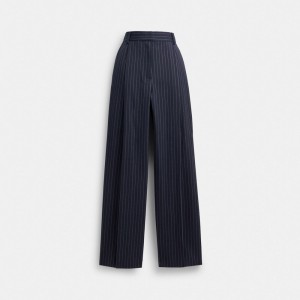 Calças Coach Wide Leg Trousers Feminino Azul Marinho Branco | ICKYSRH-62