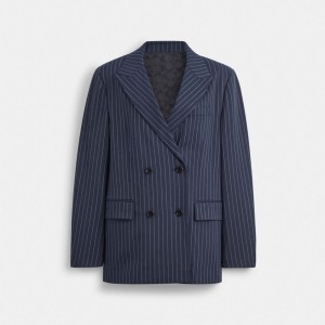 Jaquetas Coach Double Breasted Blazer Feminino Azul Marinho Branco | TADYPKQ-79