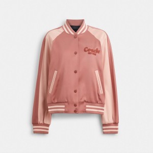 Jaquetas Coach Satin Varsity Jacket Feminino Rosa | EKOWIPF-49