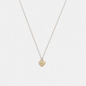 Jóias Coach 14 K Gold Heart Pendant Necklace Feminino Douradas | RWPZGHV-02