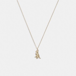 Jóias Coach 14 K Gold Rexy Pendant Necklace Feminino Douradas | ITMRPEV-75