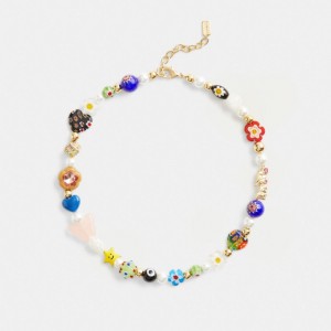 Jóias Coach Beaded Charm Necklace Feminino Douradas Multicoloridas | PAUIKCO-73