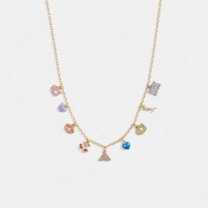 Jóias Coach Cherry And Heart Charm Necklace Feminino Douradas Multicoloridas | IUQEWFY-47