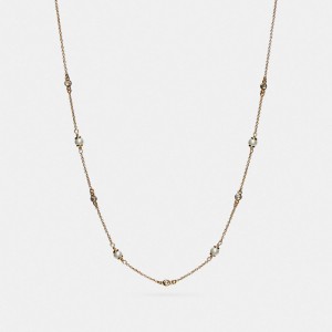 Jóias Coach Classic Crystal Pearl Necklace Feminino Douradas | OSDHBTG-87