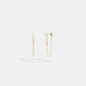 Jóias Coach Classic Pearl Chain Earrings Feminino Douradas | HZGWCUJ-83