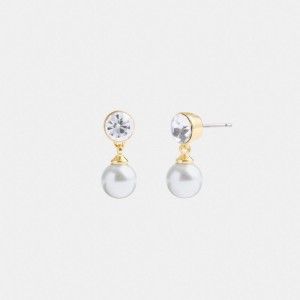 Jóias Coach Classic Pearl Drop Earrings Feminino Douradas | QTYAPIV-34