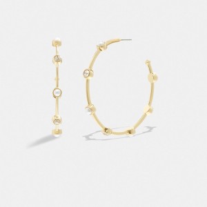 Jóias Coach Classic Pearl Large Hoop Earrings Feminino Douradas | QPTKVMZ-43