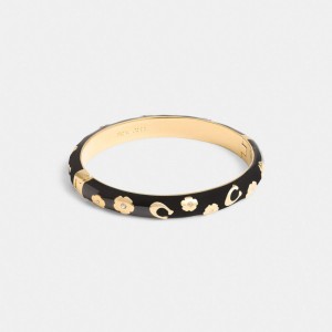 Jóias Coach Enamel Signature Floral Bangle Feminino Douradas Pretas | JCDSRHN-76