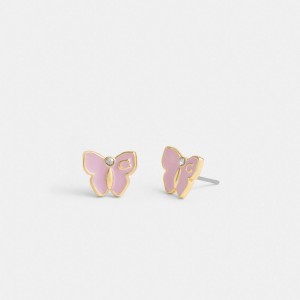 Jóias Coach Garden Butterfly Stud Earrings Feminino Douradas Roxo | HEZMDLU-90