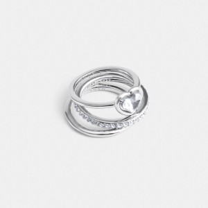 Jóias Coach Halo Heart Ring Set Feminino Prateadas | YUHLKCI-51