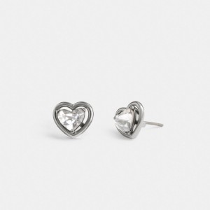 Jóias Coach Halo Heart Stud Earrings Feminino Prateadas | YMAVREW-67