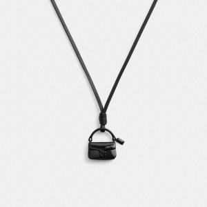 Jóias Coach Handbag Leather Necklace Feminino Pretas | QENSIHT-24