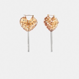 Jóias Coach Heart Lollipop Earrings Feminino Prateadas Douradas | VHWMCJD-50