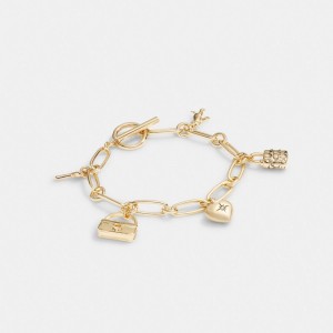 Jóias Coach Iconic Charm Chain Bracelet Feminino Douradas | NXJKDOW-16