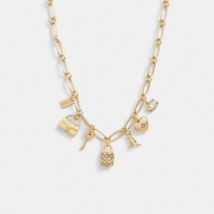 Jóias Coach Iconic Charm Chain Necklace Feminino Douradas | JBAVDHN-90