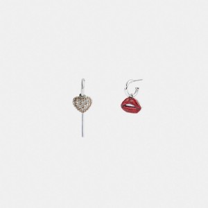 Jóias Coach Lollipop And Lips Mismatch Earrings Feminino Prateadas Multicoloridas | UPWSQRX-51