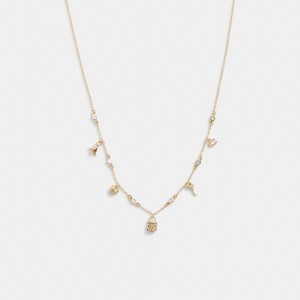 Jóias Coach Mini Iconic Charm Necklace Feminino Douradas | YKHMRTS-03