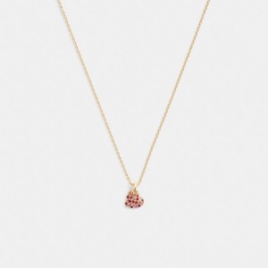 Jóias Coach Pave Heart Pendant Necklace Feminino Douradas Rosa Multicoloridas | DMLGKXR-56