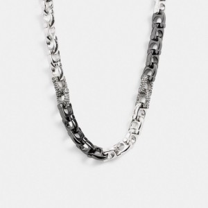 Jóias Coach Pave Signature Mixed Chain Necklace Feminino Prateadas | SHVBYEL-05