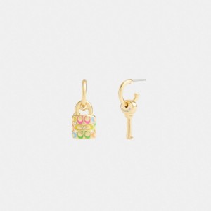 Jóias Coach Rainbow Quilted Padlock Key Mismatch Earrings Feminino Douradas Multicoloridas | GNJIXWD-65