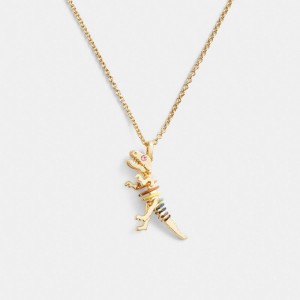 Jóias Coach Skeletal Rexy Long Pendant Necklace Feminino Douradas Multicoloridas | HIOXWUS-74