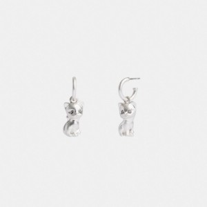 Jóias Coach The Lil Nas X Drop Cat Huggie Earrings Feminino Prateadas | SMCLTOQ-58