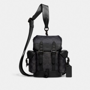 Mochilas Coach Hitch Backpack 13 In Signature Canvas Masculino Cinzentas | DJTKPFG-31