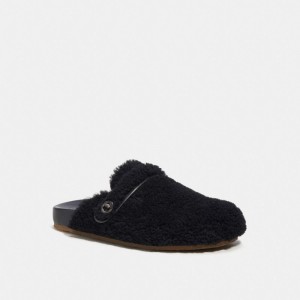 Sandálias Coach Clog In Shearling Masculino Pretas | OMTLADR-13