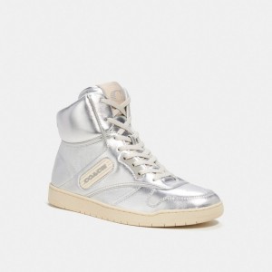 Sapatilhas Coach C202 High Top Sneaker Feminino Prateadas | QEBUTWG-35