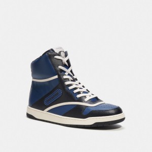 Sapatilhas Coach C202 High Top Sneaker Masculino Azuis Escuro | TZPRNUI-86