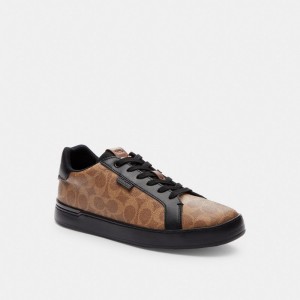 Sapatilhas Coach Lowline Low Top Sneaker In Signature Canvas Masculino Marrom Pretas | OSQXWPI-36