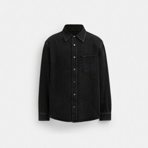 Tops Coach Black Denim Shirt In Organic Cotton Masculino Pretas | KFVBOUD-19