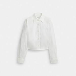 Tops Coach Cropped Button Up Shirt Feminino Branco | NSLMXYV-08