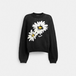 Tops Coach Floral Crewneck Sweater Feminino Pretas | IJPVMAC-26