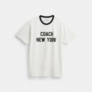 Tops Coach New York T Shirt Masculino Branco | QIVDPBN-25