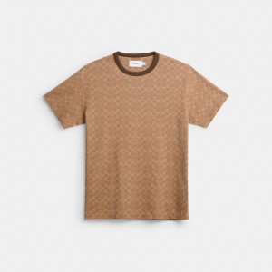 Tops Coach Signature T Shirt Masculino Marrom | OSZEBUR-90