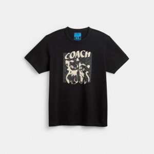 Tops Coach The Lil Nas X Drop Signature Cats T Shirt Feminino Pretas | FPYAVXM-27