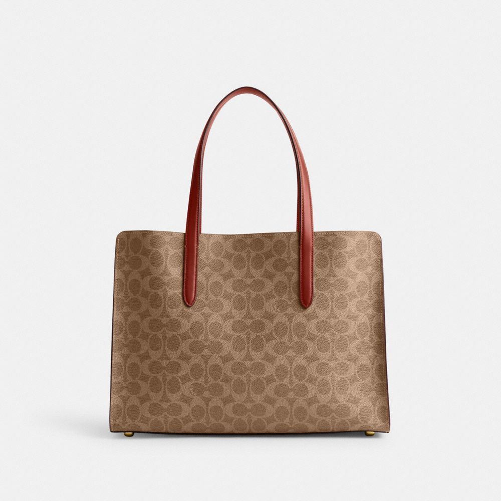 Bolsa de Mão Coach Carter Carryall Bag In Signature Canvas Feminino Marrom Vermelhas | NJWKFML-28