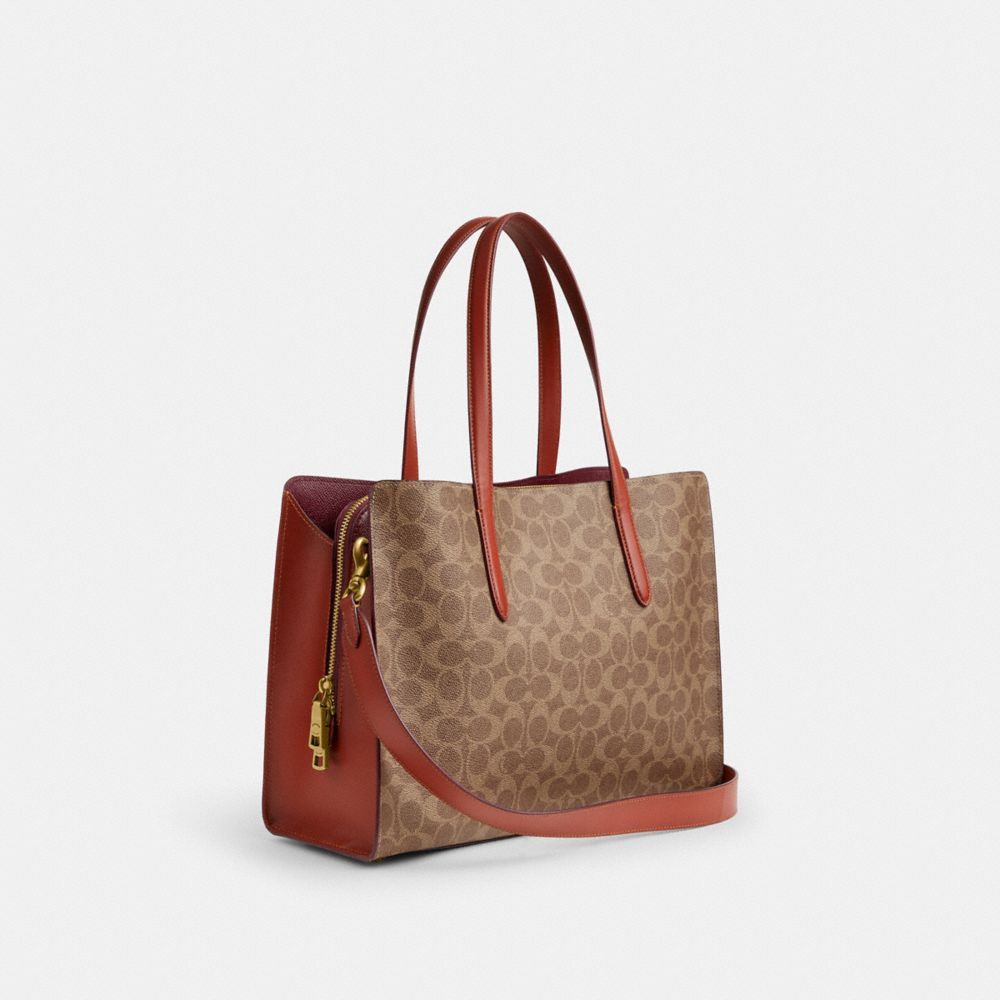 Bolsa de Mão Coach Carter Carryall Bag In Signature Canvas Feminino Marrom Vermelhas | NJWKFML-28