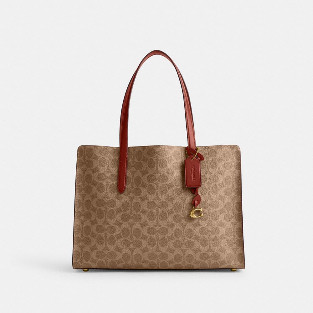 Bolsa de Mão Coach Carter Carryall Bag In Signature Canvas Feminino Marrom Vermelhas | NJWKFML-28