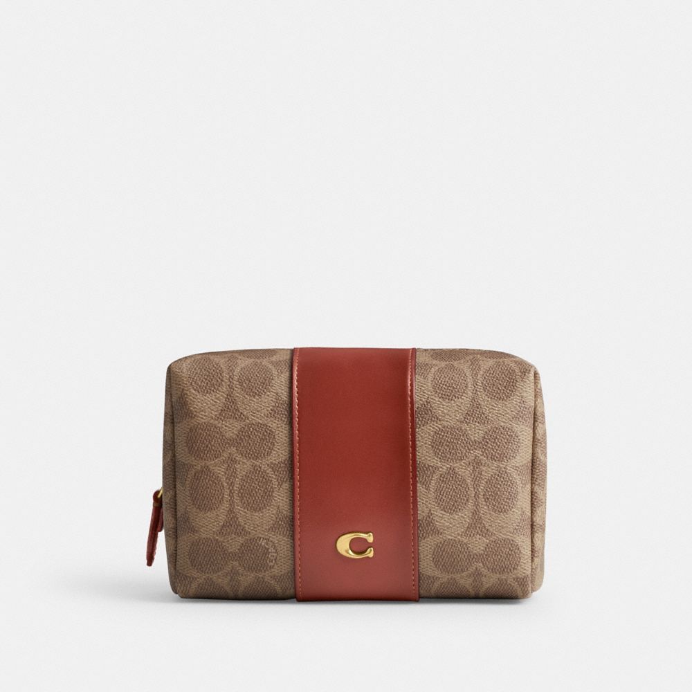 Bolsa de Viagem Coach Essential Cosmetic Pouch In Signature Canvas Feminino Marrom Vermelhas | MDVZUYT-05