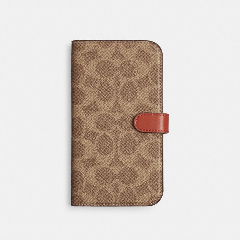 Bolsa de Viagem Coach Iphone 15 Pro Max Folio In Signature Canvas Feminino Bege | HFTUORN-47