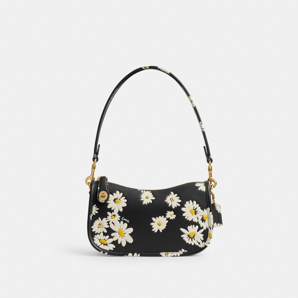 Bolsas De Ombro Coach Swinger Bag 20 With Floral Print Feminino Pretas Multicoloridas | PUHMVZR-83