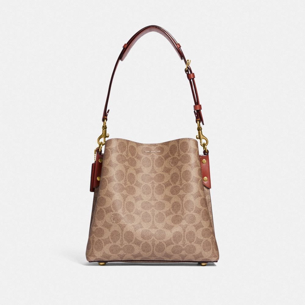 Bolsas De Ombro Coach Willow Bucket Bag In Signature Canvas Feminino Marrom Vermelhas | BRFSNAL-95